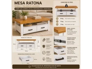 Mesa de centro con nicho y dos cajones - Mesas de living, Uruguay | Quesal, vista 9