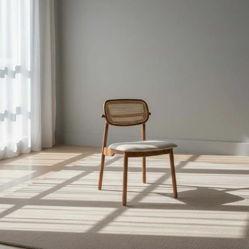 Silla De Comedor Rattan-y-madera Natural-beige Danielle en Madera natural - Sillas, Uruguay | Divino
