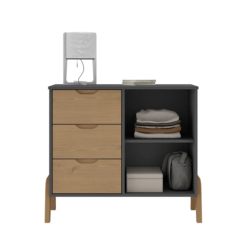 Comoda 1 Puerta 3 Cajones Combinada Con Patas en GRAFITE/PINUS CERA - Cómodas, Uruguay | Soy Hogar, vista 3