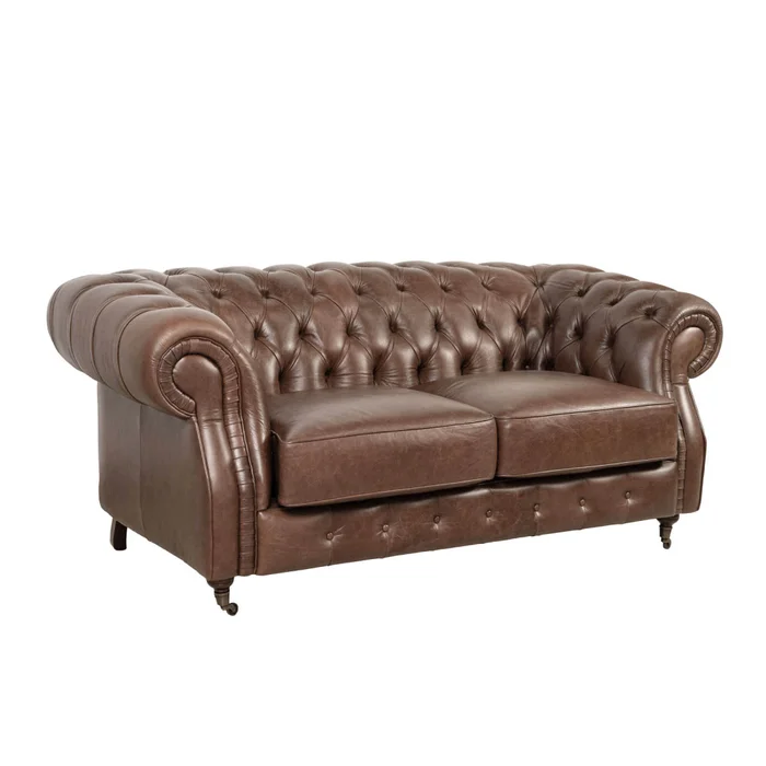 Sofa 2 Cuerpos Cuero-100-natural Marron New Chesterfield Choc. en Marrón - Sillones y sofás, Uruguay | Divino, vista 2