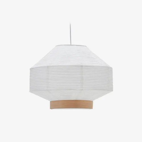 Pantalla para lámpara de techo Hila de papel blanco y chapa de madera natural - Ø 55 cm en Blanco, Natural - Lámparas colgantes, Uruguay | Kavehome