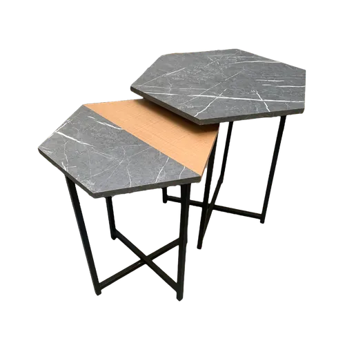 Conjunto Mesa Lateral Idea (Mármol Gris/Marrón Claro) Hierro Negro - Mesas de arrimo, Uruguay | Berna home