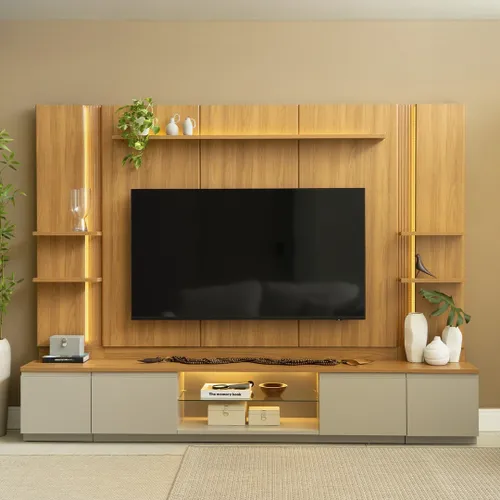 Conjunto Modular - Magnum 290CM - 2 Laterales con Led en Madera natural - Muebles para TV, Uruguay | Balton