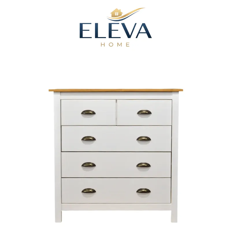 Cómoda Cajonera Jade madera maciza 3+2 en Blanco - Cómodas, Uruguay | Nario Hogar