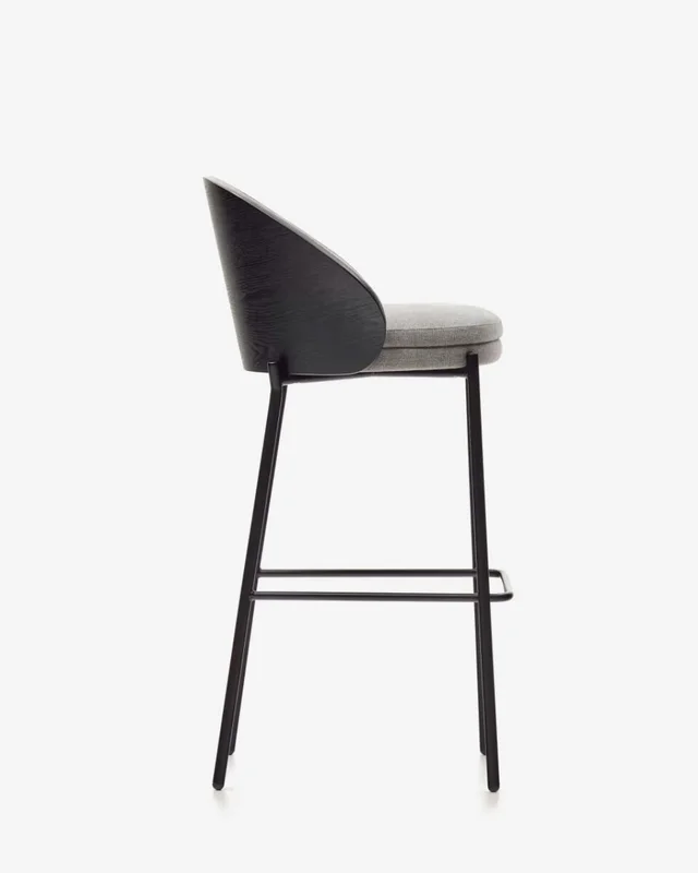 Taburete Eamy - gris claro chapado en fresno con acabado natural y metal negro altura 77 cm en Negro - Butacas, banquetas y puffs, Uruguay | Kavehome, vista 5
