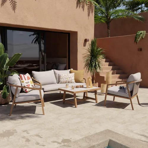 Juego Living Gaia Simil Madera en Beige - Muebles para el exterior, Uruguay | Naterial Uruguay