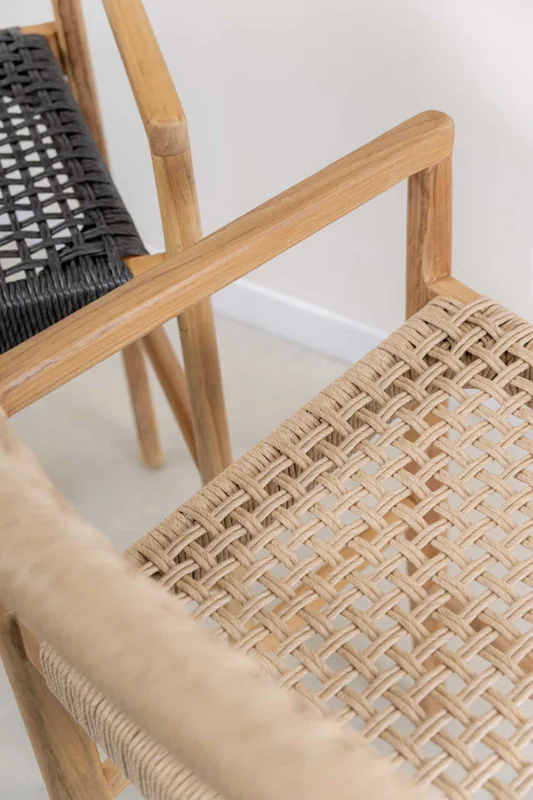 Banqueta en teca y fibra loom en Beige - Butacas, banquetas y puffs, Uruguay | Entrecasa, vista 7