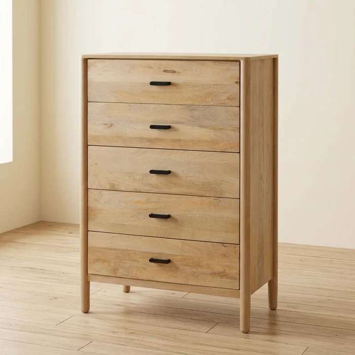 Cajonera 5 Cajones Madera-de-mango Natural-beige Woodside en Madera natural - Cómodas, Uruguay | Divino
