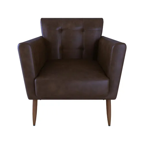 Butaca Poltrona Tapizada Cuertina Pu Patas De Madera - Butacas, banquetas y puffs, Uruguay | Lais Muebles