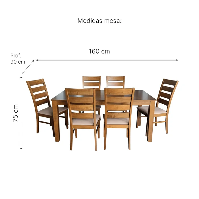 Juego De Comedor Mesa Rectangular 6 Sillas Madera en beige oscuro
Medidas - Muebles, Uruguay | Soy Hogar, vista 7