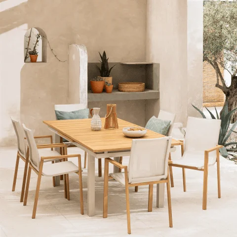 Mesa de Jardín extensible Odyssea full 6/10p simil madera en Madera natural - Muebles para el exterior, Uruguay | Naterial Uruguay
