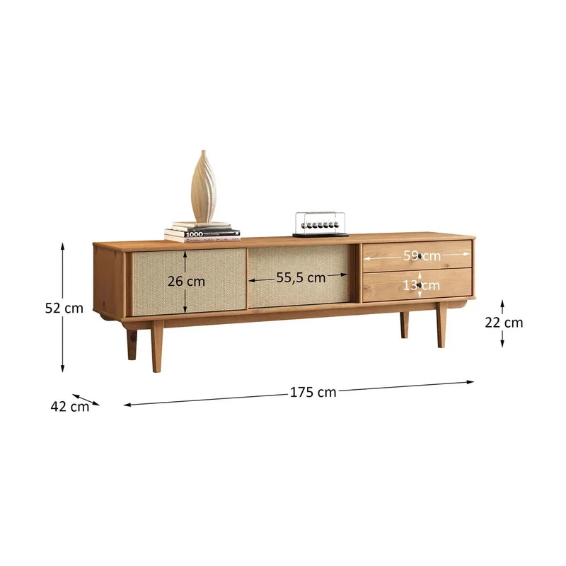 Rack TV 175CM con Ratan Serena - Madera Maciza en Madera natural - Muebles para TV, Uruguay | Balton, vista 4
