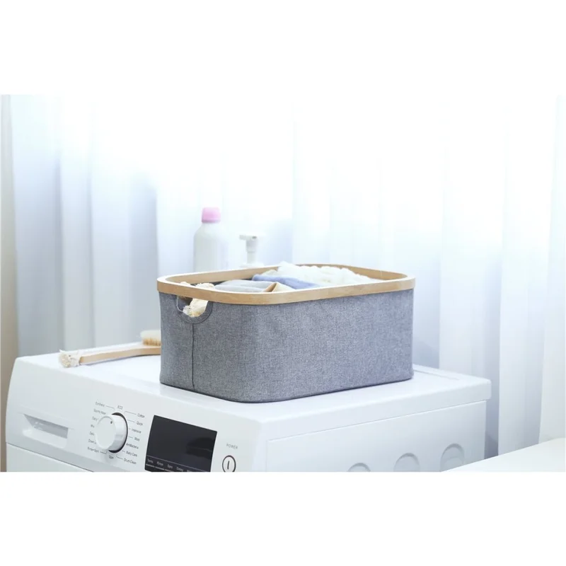 ORGANIZADOR BORDE MADERA 38X26X16CM EXT TELA GRIS en Gris - Canastos, Uruguay | Decohogar, vista 3