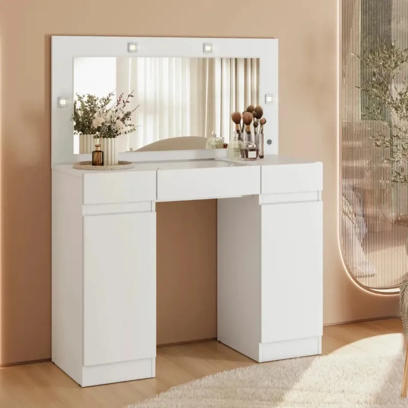Tocador Espejo Grande Led - Studio - FIT - Blanco en Blanco - Escritorios, Uruguay | Ecowood