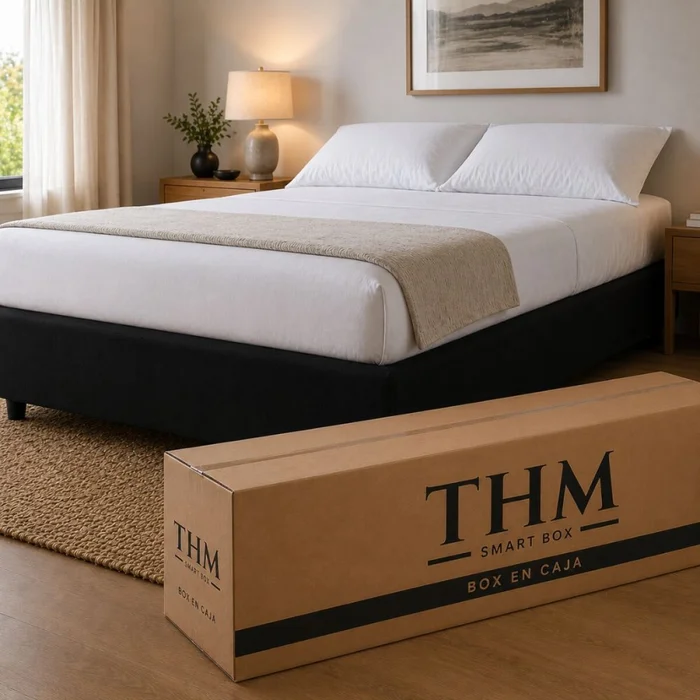 Cama SmartBox HAMPTONS Plaza Y Media 110x190 cm - Negro en Negro - Dormitorio, Uruguay | La Cueva Muebles