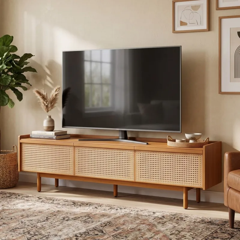 Rack de TV Dune Rattan 2.2 - Linea Manhattan - Off White en Madera natural - Muebles para TV, Uruguay | Rústico Hogar