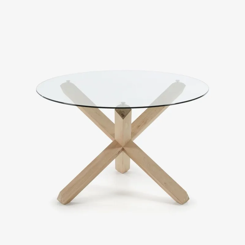 Mesa Lotus Ø 120 cm - de cristal patas madera maciza de roble en Madera natural - Mesas de comedor, Uruguay | Kavehome