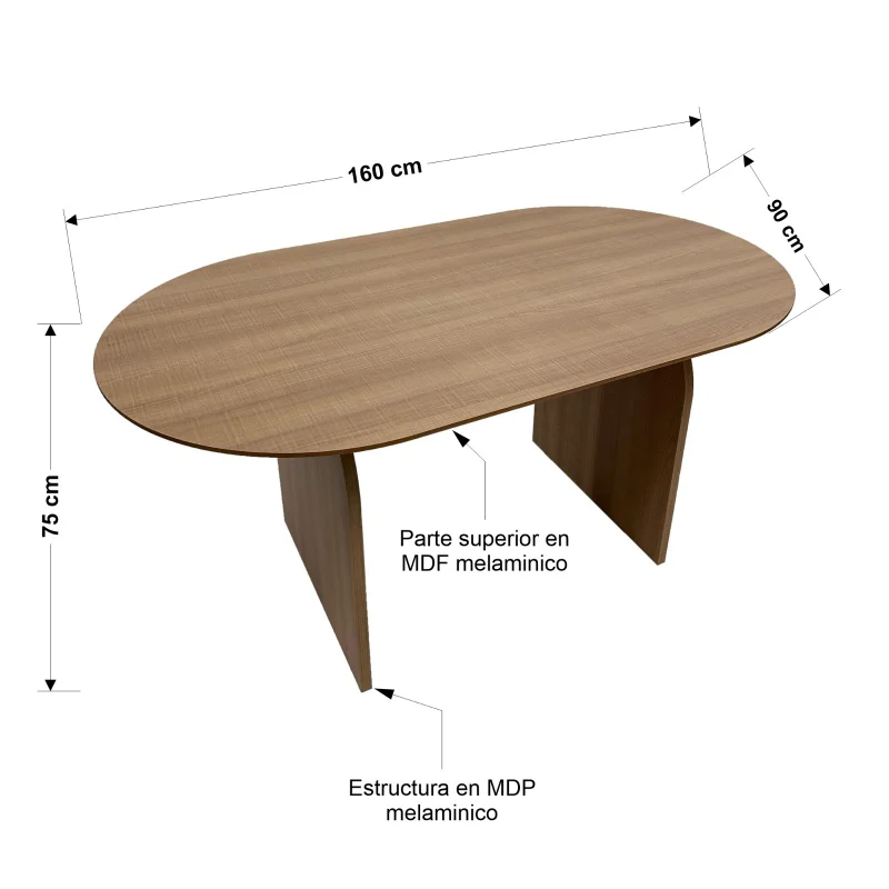 Mesa de Comedor Ovalada Arco 160 x 90 – Marrón Claro en Madera natural - Mesas de comedor, Uruguay | Berna Home, vista 13