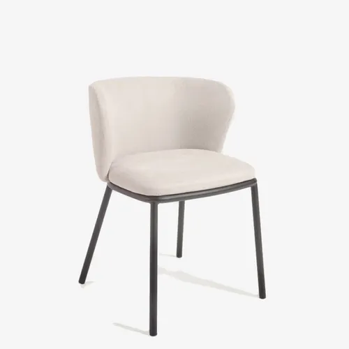 Silla Ciselia - de chenilla beige y acero negro en Beige - Sillas, Uruguay | Kavehome