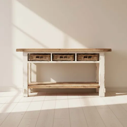Consola - Mesa De Arrimo - Living Pino Natural-beige Am10 Nat/bco en Multicolor - Mesas de living, Uruguay | Divino