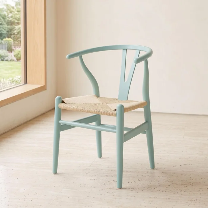Silla Wishbone - Madera de Haya y Rattan natural - Celeste en Azul - Sillas, Uruguay | Rústico Hogar