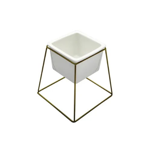 MACETA CERAMICA CUAD. 11x11x16CM BLANCO/DORADO en Blanco - Macetas, Uruguay | Koz