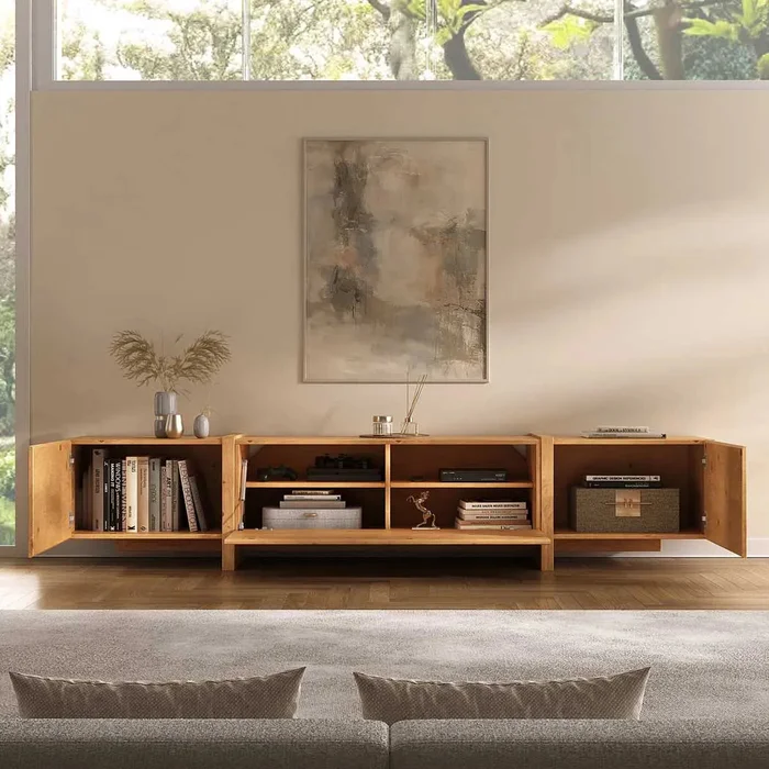 Rack tv Lesly 220CM - Madera Maciza en Madera natural - Muebles para TV, Uruguay | Balton, vista 5