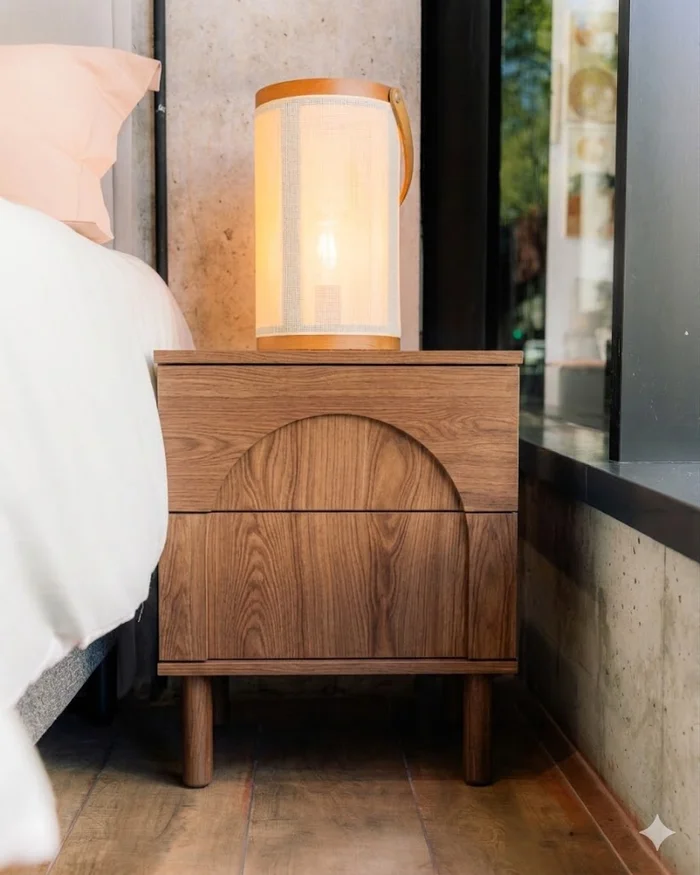 Mesa de Luz Arco 2 Cajones – Olmo en Madera natural - Mesas de luz, Uruguay | Berna home, vista 2