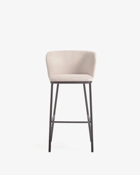 Taburete Ciselia de chenilla - beige y acero negro altura 75 cm en Beige - Butacas, banquetas y puffs, Uruguay | Kavehome, vista 5