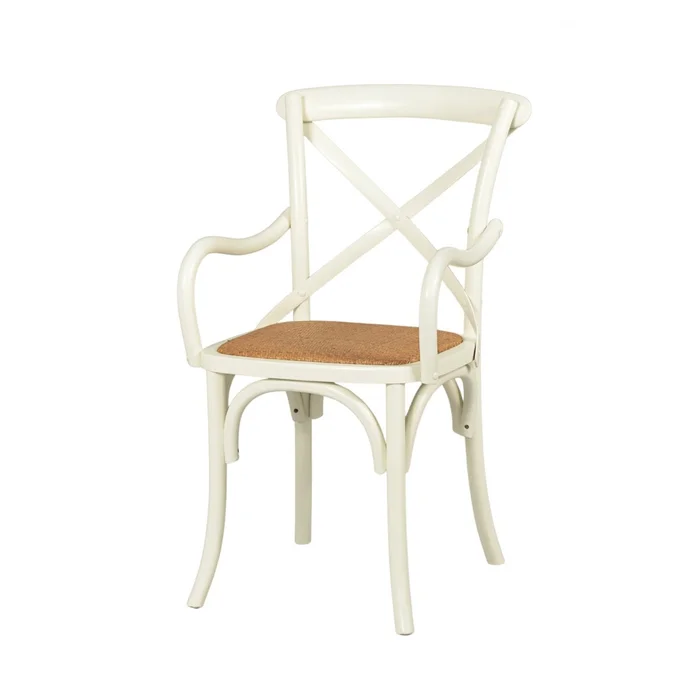 Silla de Abedul cruceta con apoyabrazos - Blanco en Marrón - Sillas, Uruguay | Rústico Hogar