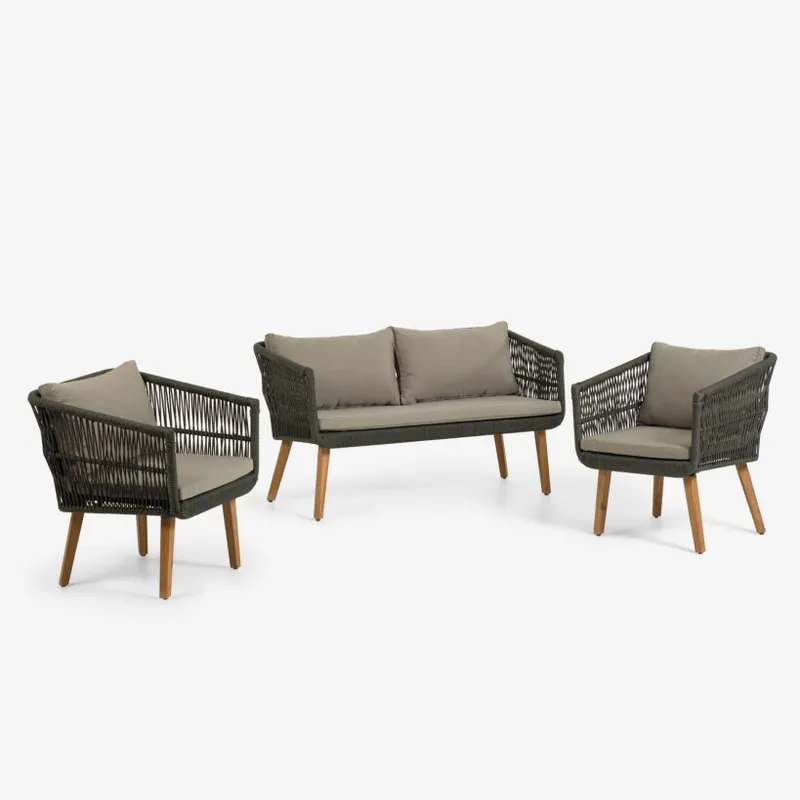 Set Inti de sofá 2 plazas y 2 butacas de cuerda verde FSC 100% en Verde - Sillones y sofás, Uruguay | Kavehome