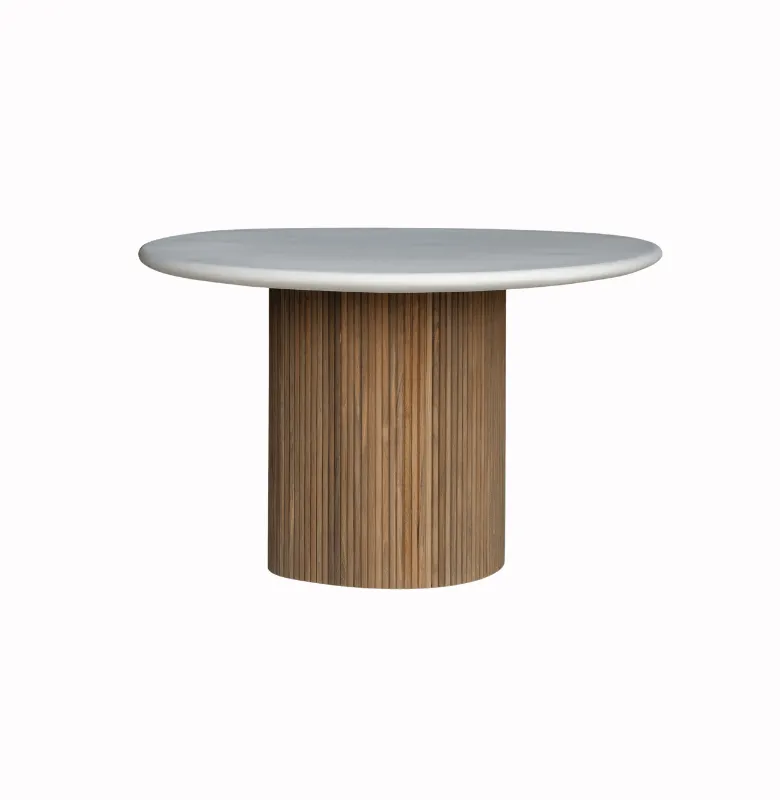 MESA LUCIANA COMEDOR ORGANICA CEMENTO Y TEKA RECICLADA en Multicolor - Mesas de comedor, Uruguay | Masinfinito Casa