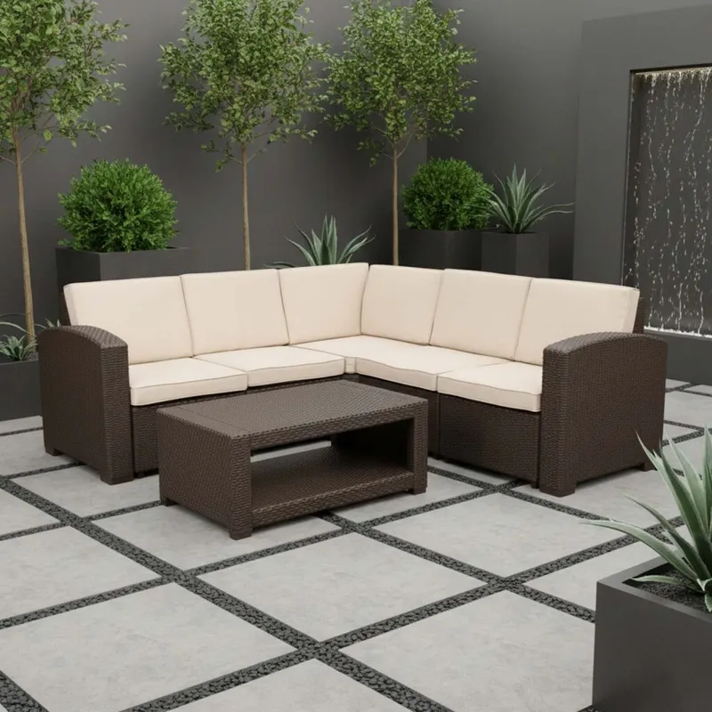 Set De Living Esquinero Exterior Polipropileno Marron Phuket en Marrón - Muebles para el exterior, Uruguay | Divino
