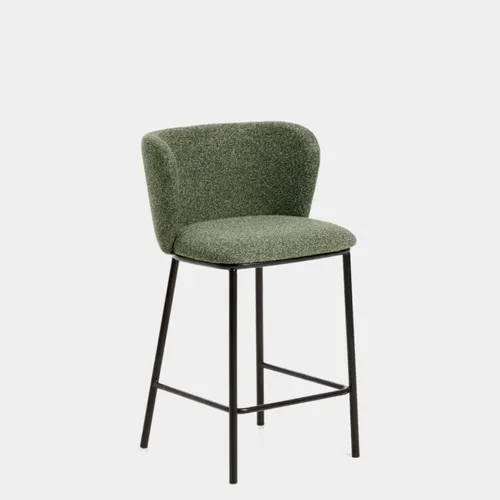 Taburete Ciselia de chenilla - gruesa verde oscuro y patas de acero acabado negro FSC Mix Credit 65 cm. en Marrón - Butacas, banquetas y puffs, Uruguay | Kavehome