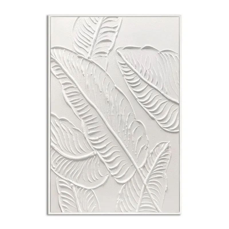 CUADRO CANVAS 60x90cm MARCO PINTURA HOJAS BLANCAS en Blanco - Decoración de pared, Uruguay | Koz