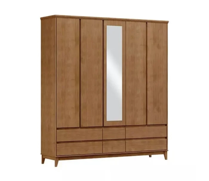 Ropero Prata 5 Puertas 6 Cajones Con Espejo Freijo 2814 Mdf en Marrón - Roperos y placares, Uruguay | Albanés