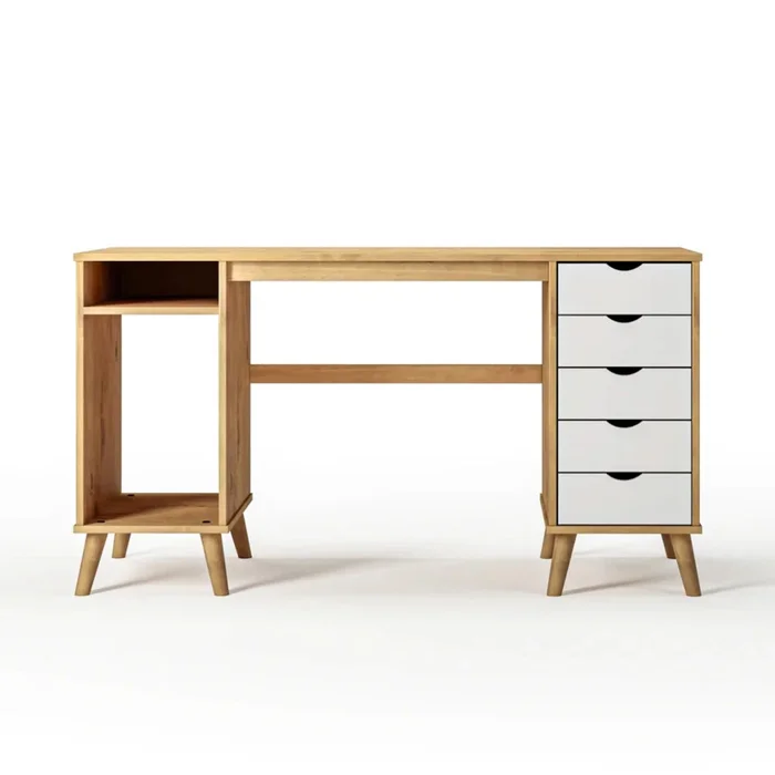 Escritorio 5 Cajones 2 Nichos - Linea Berlín - Blanco en Blanco - Escritorios, Uruguay | Ecowood, vista 3