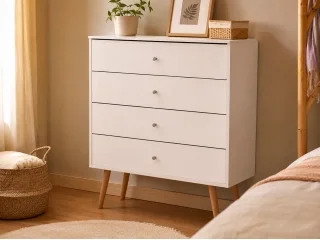 Comoda 4 cajones Retro Blanco en Blanco - Cómodas, Uruguay | Quesal, vista 4