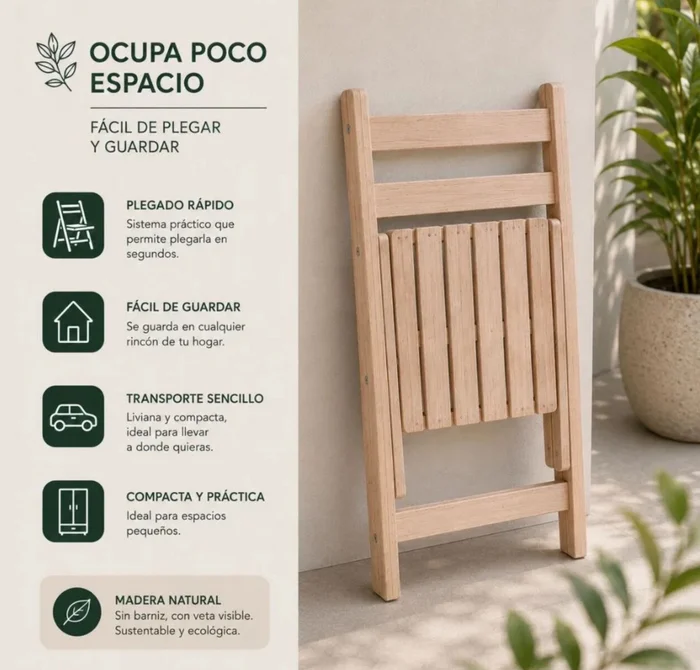 Silla Plegable Madera Eucaliptus en Madera natural - Sillas, Uruguay | La Cueva Muebles, vista 6