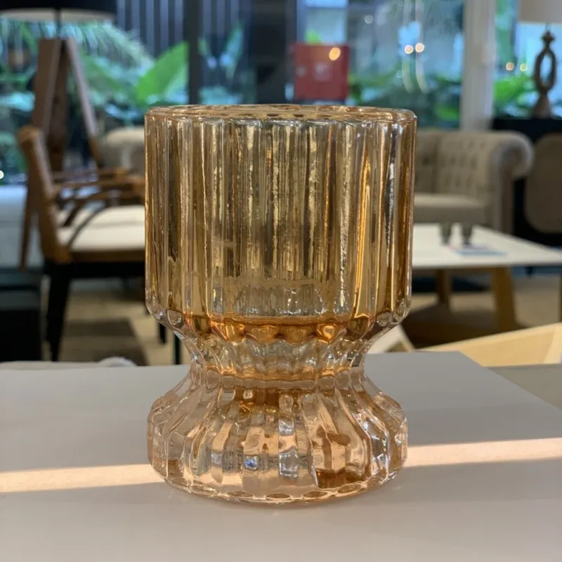 Candelero Tabit De Vidrio Durazno en Dorado - Decoración, Uruguay | Aihaus