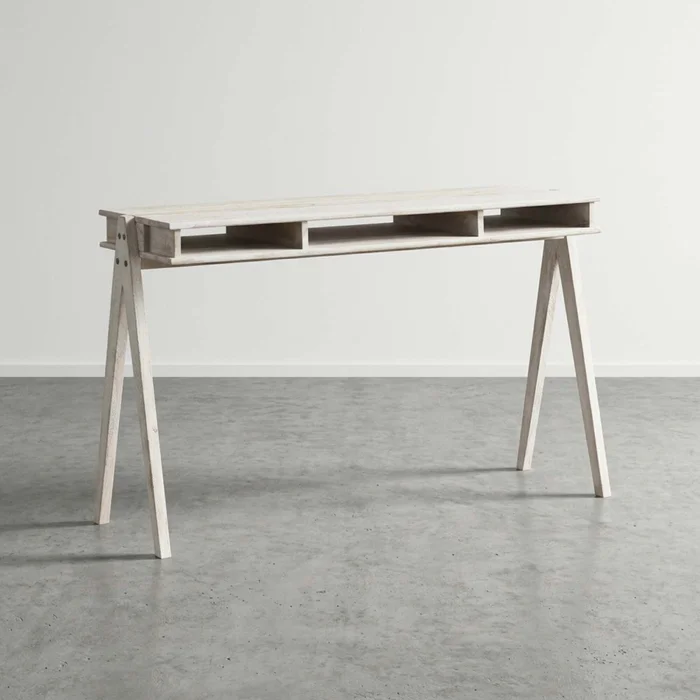 Escritorio Madera-acacia Blanco Cubbie en Beige - Escritorios y sillas de escritorio, Uruguay | Divino