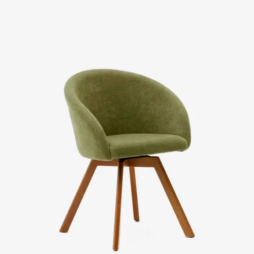 Silla giratoria Marvin - chenilla verde y patas de madera maciza de haya acabado nogal - Sillas, Uruguay | Kavehome