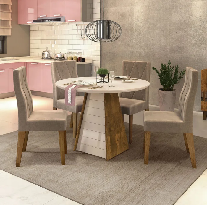 Juego De Comedor 4 Sillas Mesa Redonda Sillas Tapizadas en Blanco - Sillones y sofás, Uruguay | Soy Hogar, vista 2