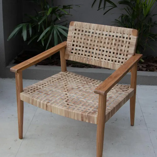Butaca en teca y cuerda con posabrazos en Beige - Butacas, banquetas y puffs, Uruguay | Entrecasa