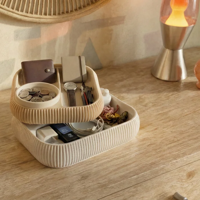 Organizador 02 en Beige + Blanco - Canastos, Uruguay | Eunoia Design