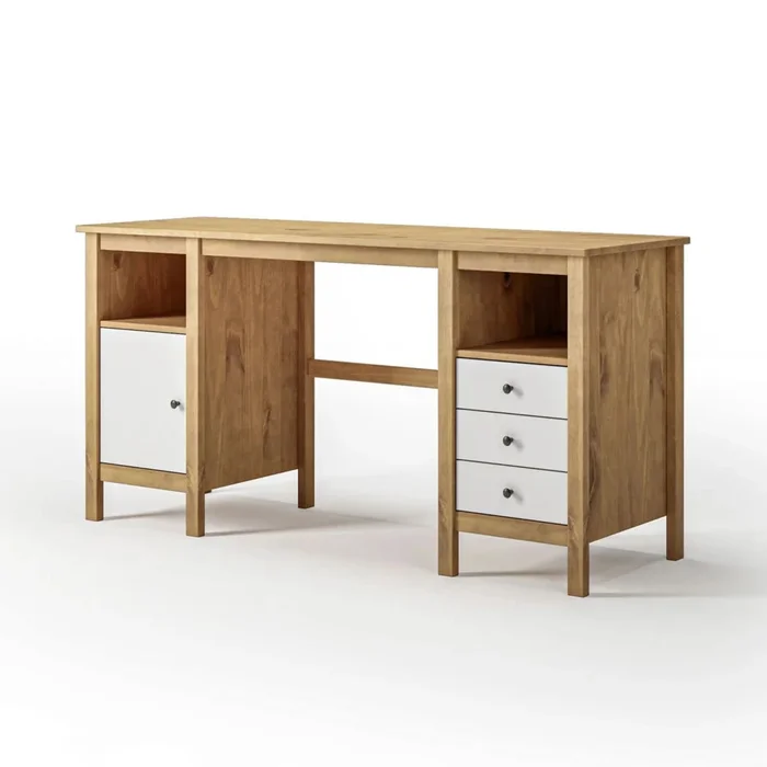 Escritorio 3 Cajones 1 Nicho 1 Puerta - Línea Maden - Blanco en Blanco - Escritorios, Uruguay | Ecowood, vista 2