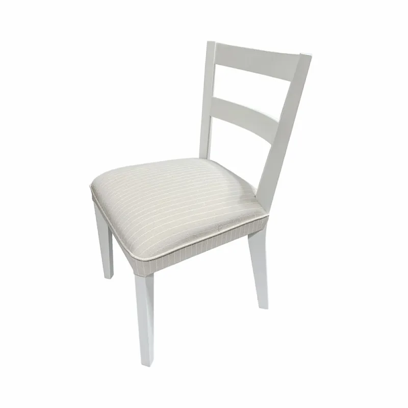 SILLA BAJA - LACA BLANCA - TELA BEIGE RUSTICA CON RAYAS en Multicolor - Sillas, Uruguay | Champagne Home