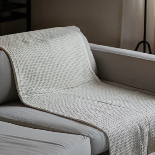 Manta para sillón y cama algodón Marfil waffle - 130cm - Textiles, Uruguay | Buho Store