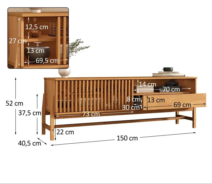 Rack TV 150cm Ader - Madera Maciza en Madera natural - Muebles para TV, Uruguay | Balton, vista 6