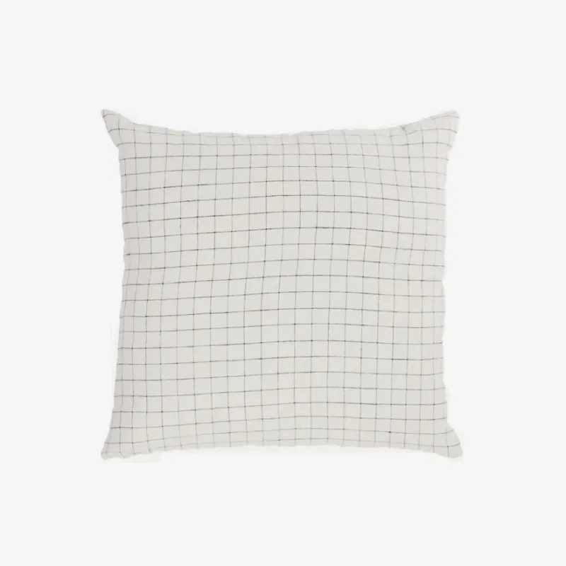Almohadón Maialen 100% lino cuadros blanco y rayas negro 45 x 45 cm en Blanco - Textiles, Uruguay | Kavehome